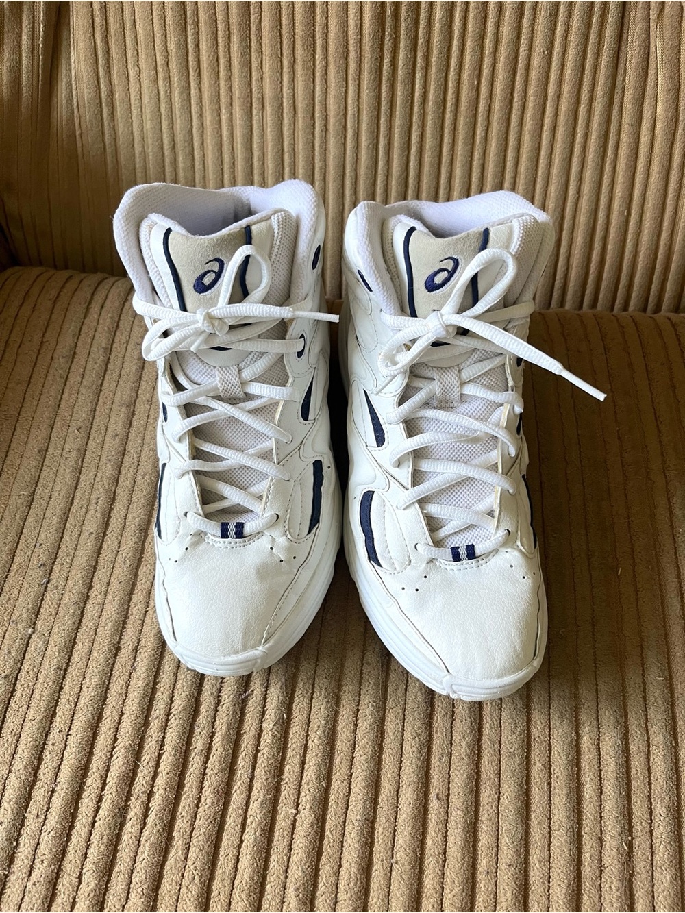 ASICS White and Navy High-Top Athletic Sneakers